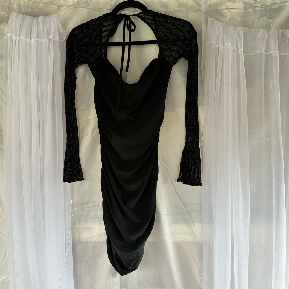 Mesh Black Lace Sleeve Bodycon Mini Dress